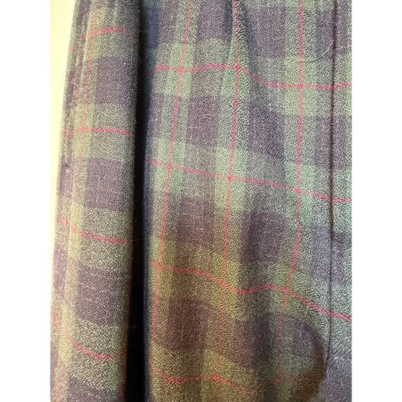 Vintage Savannah Wool Pleated Plaid Trousers Size 10 Green & Navy With Red Accen - Picture 3 of 6